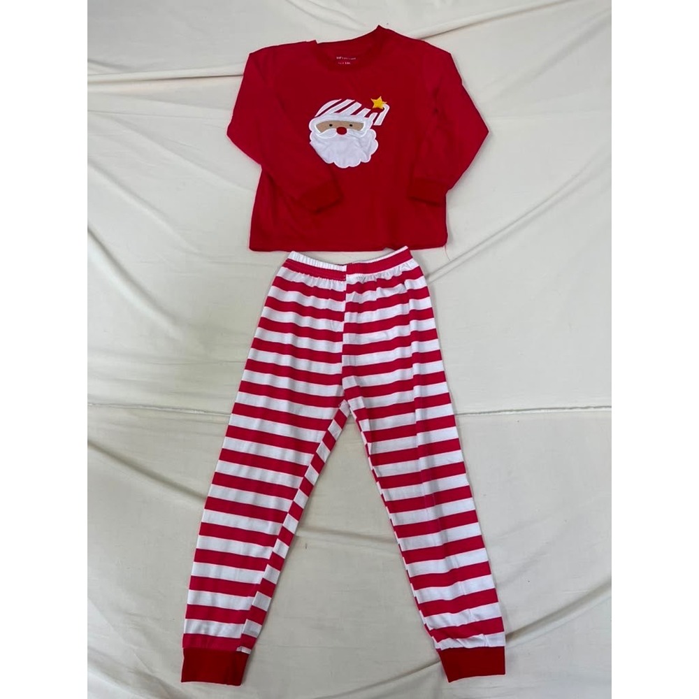 Kids Santa Claus Christmas Pajama Set Red White Striped Holiday Sleepwear 7Y